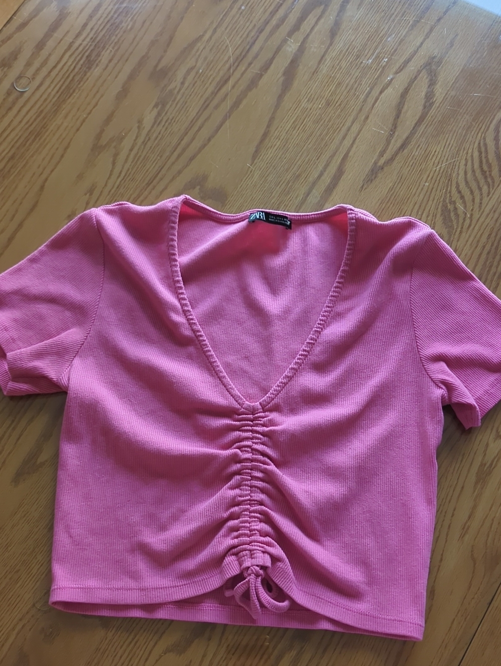 Zara Hot Pink Ruched V-Neck Crop Top